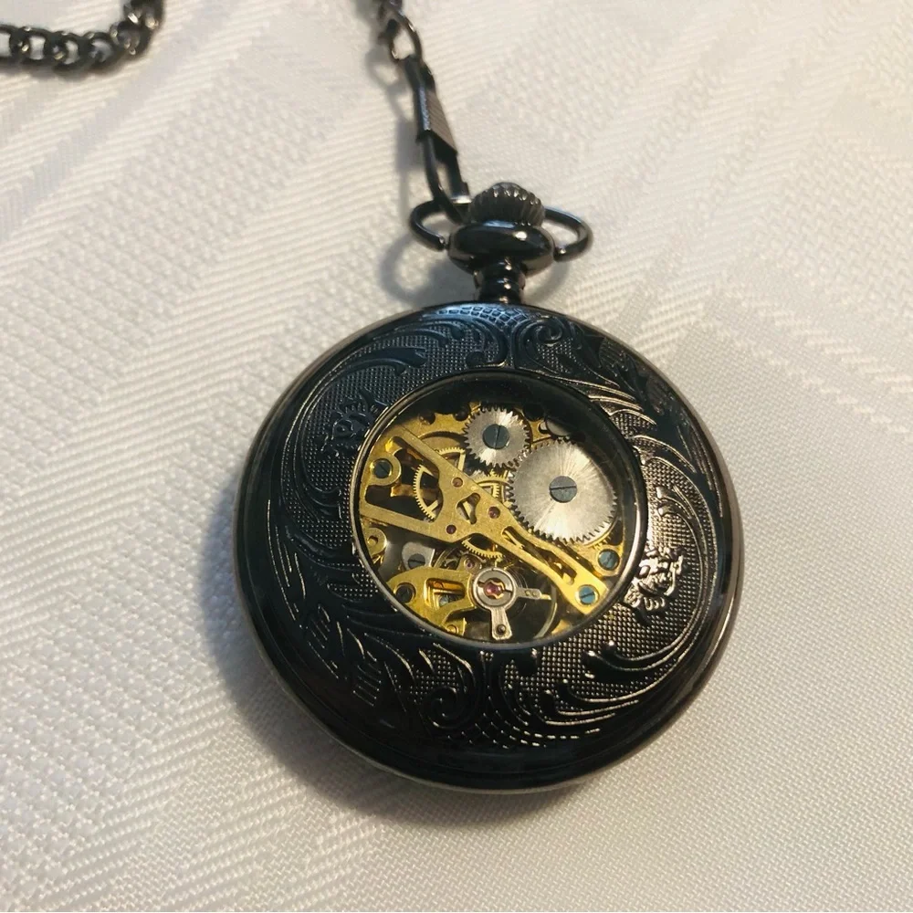 Like New Black Men’s Mechanical Pocket Watch with Chain